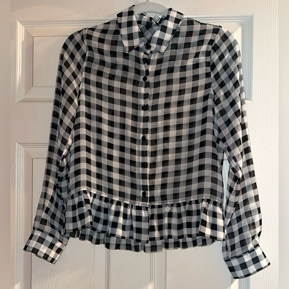 Anthropologie Harlyn Black and White Gingham Button-Down Blouse
